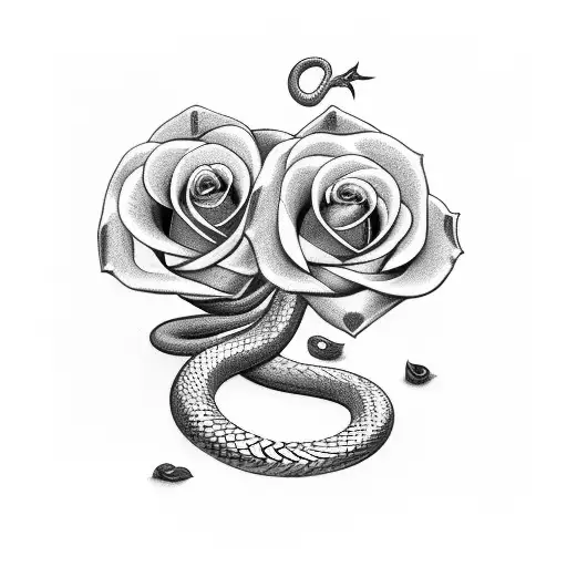 snake and dagger with 2 roses in background tattoo design idea