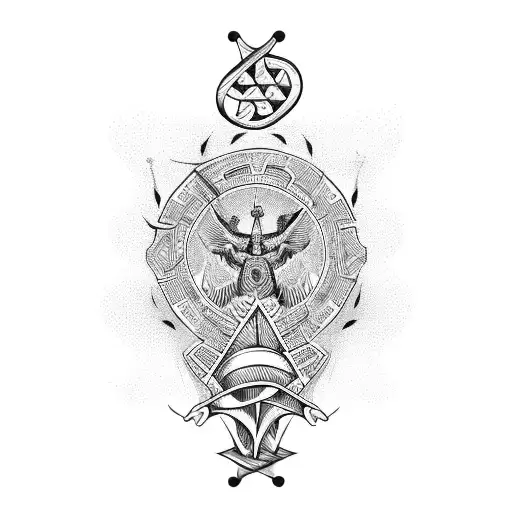 A guitar with political symbols incorporated in blackwork style tattoo design idea