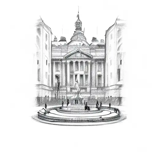 A sketch of you and your friends exploring historical landmarks tattoo design idea