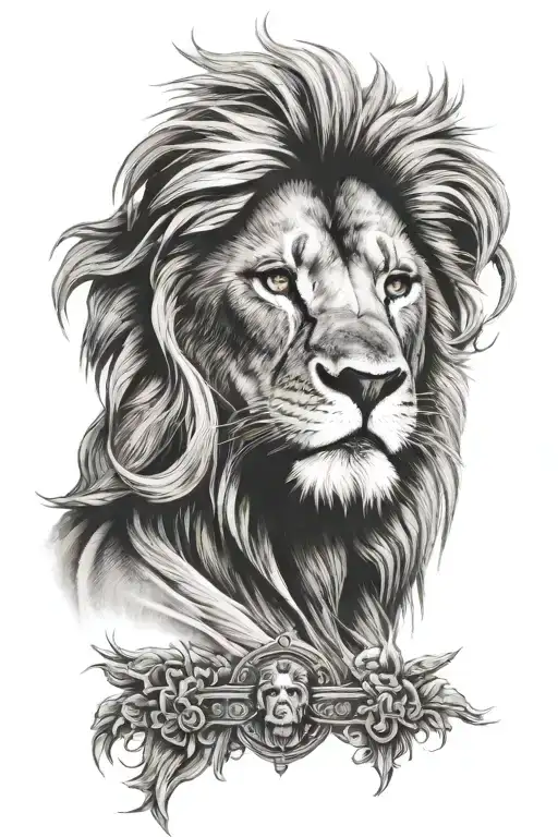 Half lion face with Jesus Christ tattoo design idea