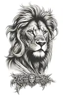Half lion face with Jesus Christ tattoo design idea