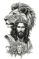 Half lion face with Jesus Christ tattoo design idea