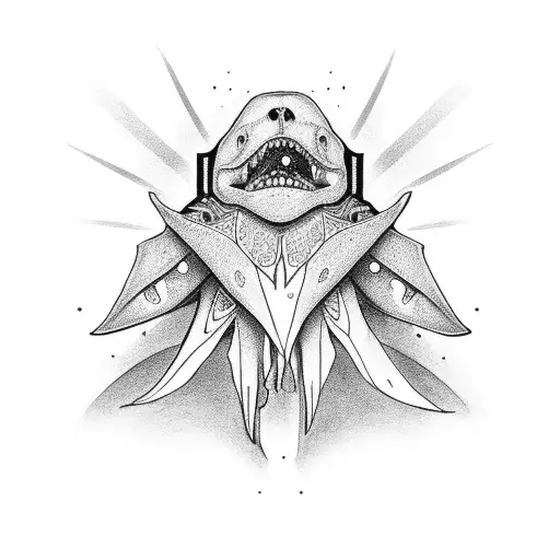 symmetrical throat piece tattoo design idea