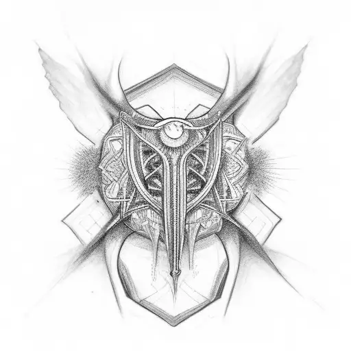 symmetrical throat piece tattoo design idea