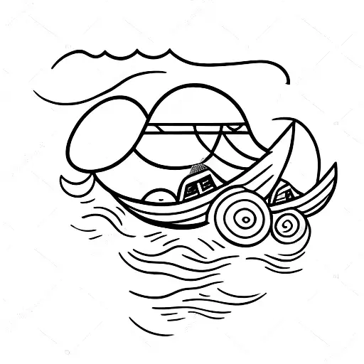 A serene moonlit beach with a small boat peacefully floating on the water tattoo design idea