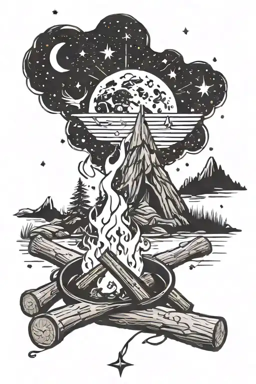 campfire and big dipper constellation tattoo design idea