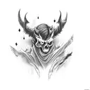 A hauntingly beautiful depiction of a devil embracing a broken heart tattoo design idea