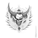 A hauntingly beautiful depiction of a devil embracing a broken heart tattoo design idea