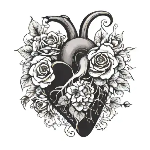 a heart with flowers growing inside tattoo design idea