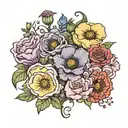 Violet and primrose and rose and honeysuckle Gladlious and poppy  tattoo design idea