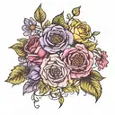 Violet and primrose and rose and honeysuckle Gladlious and poppy  tattoo design idea