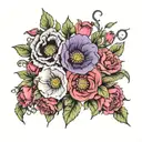 Violet and primrose and rose and honeysuckle Gladlious and poppy  tattoo design idea