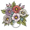 Violet and primrose and rose and honeysuckle Gladlious and poppy  tattoo design idea