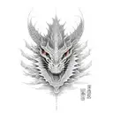 earth dragon facing up on black and grey then only the eryes are colored tattoo design idea