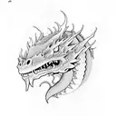 earth dragon facing up on black and grey then only the eryes are colored tattoo design idea