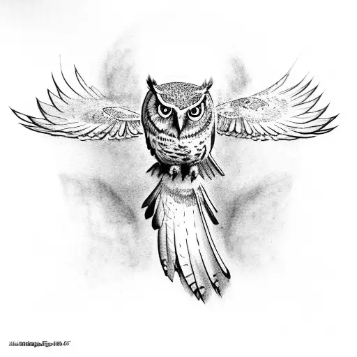 the owl flies with its wings outstretched tattoo design idea