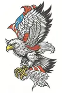 American eagle flying with shredded USSR flag tattoo design idea