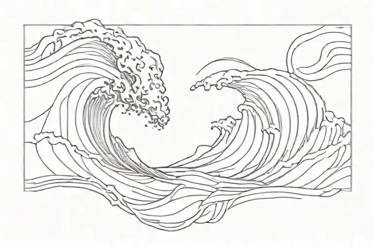 fine line ocean waves crashing tattoo design idea