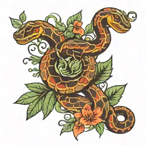snake stylized plants tattoo design idea