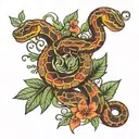 snake stylized plants tattoo design idea