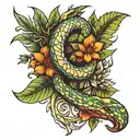 snake stylized plants tattoo design idea