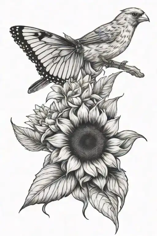 sunflower and tulip and cardinal tattoo design idea