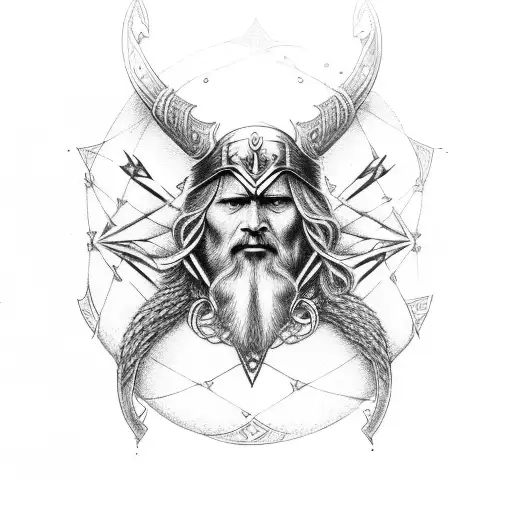 Odin hanhging pierced with a spear on Yggdrasil fullsize tree tattoo design idea