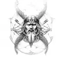 Odin hanhging pierced with a spear on Yggdrasil fullsize tree tattoo design idea