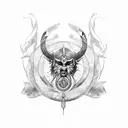 Odin hanhging pierced with a spear on Yggdrasil fullsize tree tattoo design idea