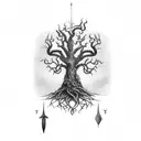 fullsize Yggdrasil and Odin pierced with a spear tonthe tree tattoo design idea