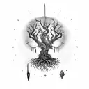 fullsize Yggdrasil and Odin pierced with a spear tonthe tree tattoo design idea