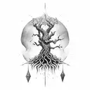 fullsize Yggdrasil and Odin pierced with a spear tonthe tree tattoo design idea
