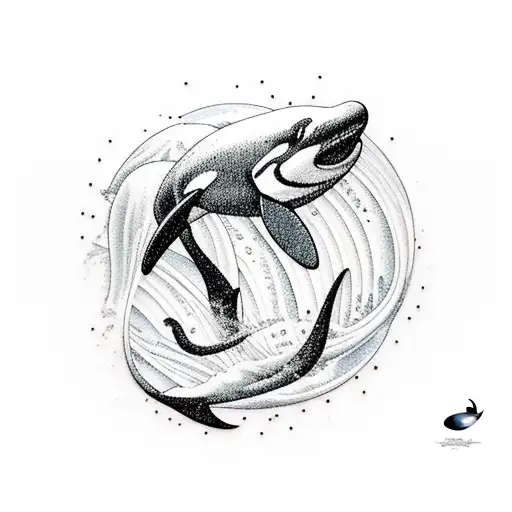 orca, brush, waves tattoo design idea