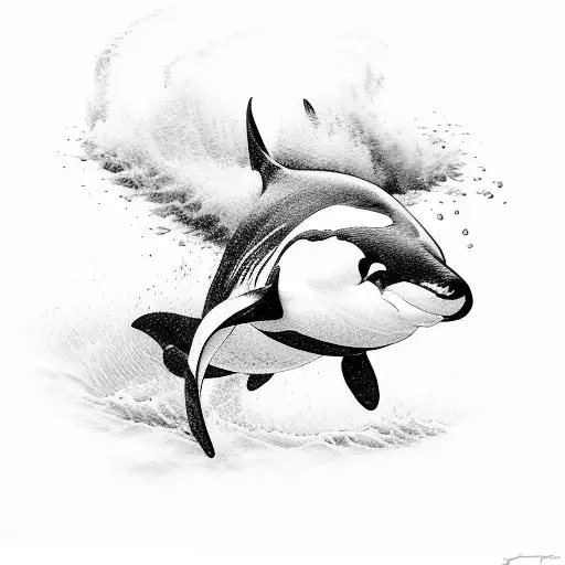 orca, brush, waves tattoo design idea