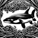 orca, brush, waves tattoo design idea