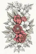 a small tattoo with these flowers: Alstroemeria, anemone, dahlia, Rose, don't forget me, Silac, Iris  tattoo design idea