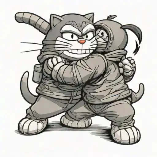 Doraemon and Ninja Hatori hugging each other tattoo design idea