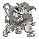 Doraemon and Ninja Hatori hugging each other tattoo design idea