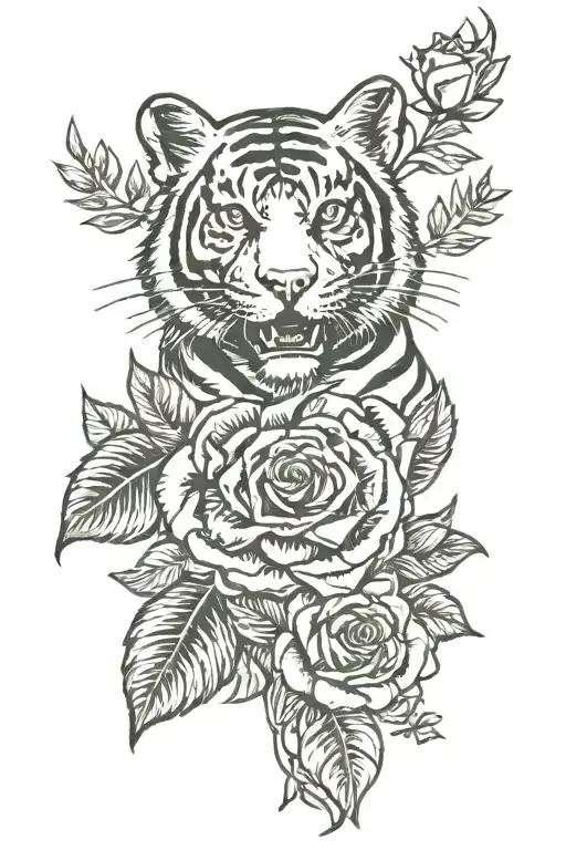 roses tiger Monica with cross buddy with dog paw print tattoo design idea