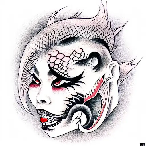 scary monster woman tattoo design idea