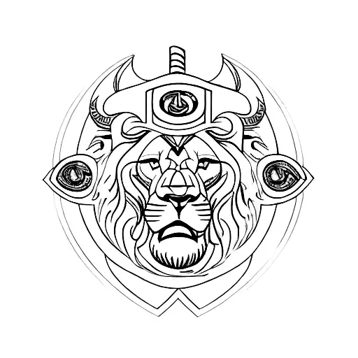 lion football family Viking compass tattoo design idea