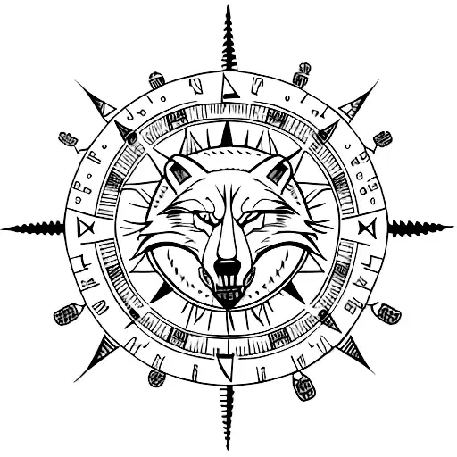  football family Viking compass wolf tattoo design idea