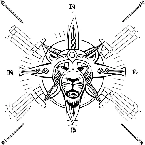  football family Viking compass lion tattoo design idea