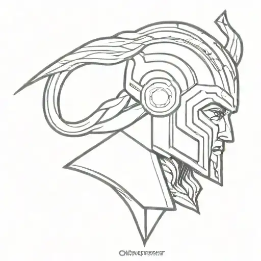 Thor hammer and loki helmet tattoo design idea