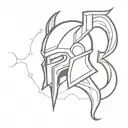 Thor hammer and loki helmet tattoo design idea