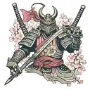 samurai with a dragon behind the sakura. samurai in a demon helmet tattoo design idea