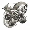 An abstract tattoo design representing the speed and adrenaline of F1 racing, with hidden honey badger and butterfly motifs intertwined in the design tattoo design idea