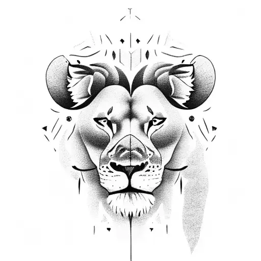 lioness and aster flower tattoo design idea