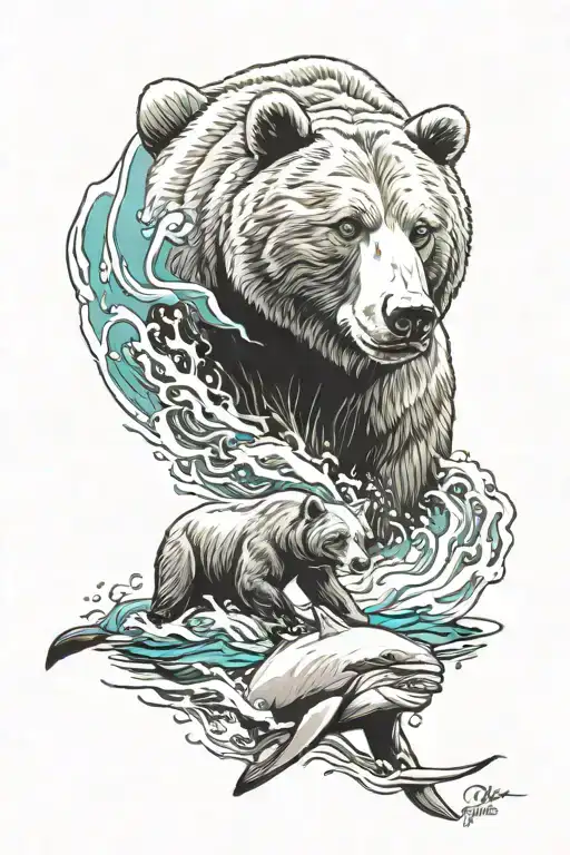 bear and Miami dolphins tattoo design idea