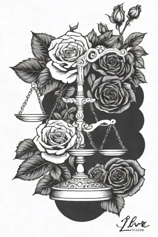 libra zodiac sign and roses tattoo design idea
